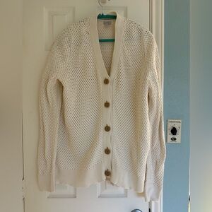 L.L. Bean Ivory Cable Knit Faux Wood Button Down Cardigan Sweater size Large